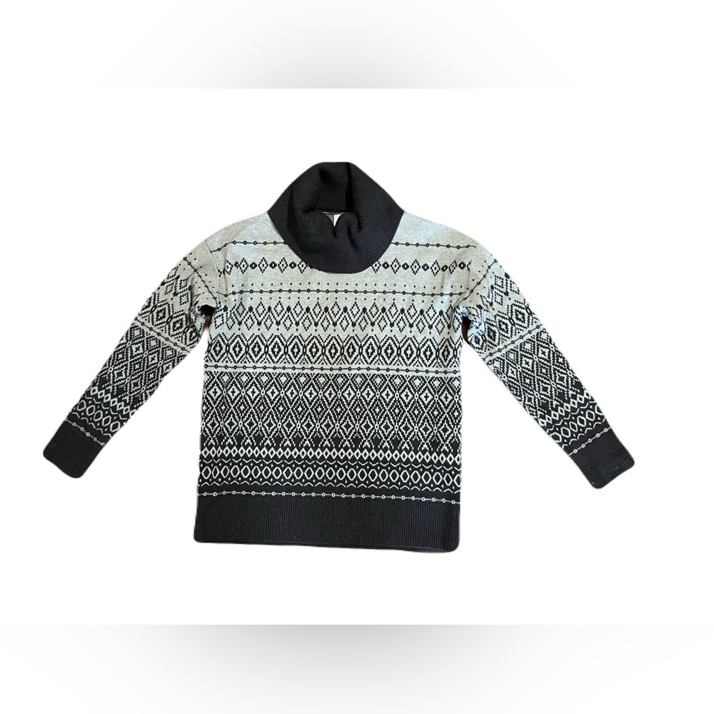Joie women’s XS sweater, cowl neck, Fair Isle, charcoal and lighter grey